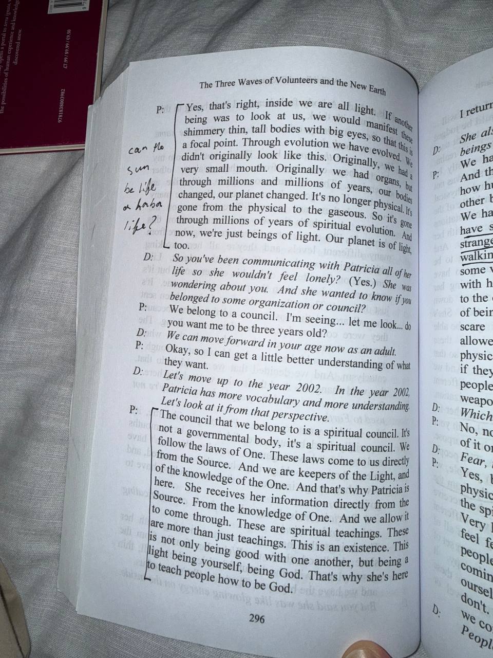 The Three Waves page 296 with margin note about beings of light