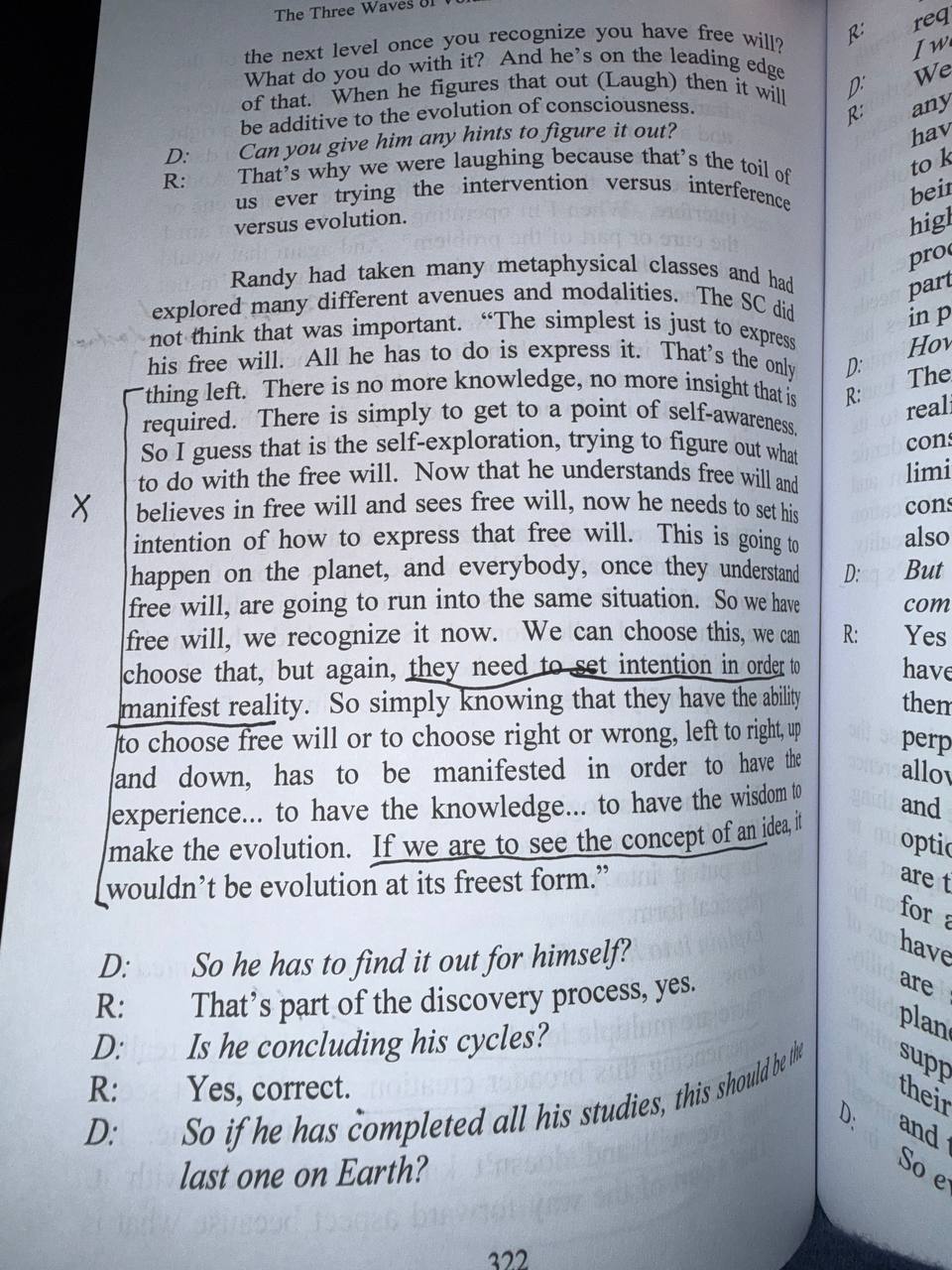 The Three Waves page 322 with highlighted intention passage